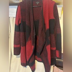 Gave homeless LUCKY BRAND L red black check plaid block print jacket cardigan